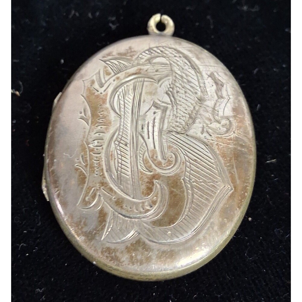 Vintage Unmarked Silver? Monogram Locket Engraved Etched